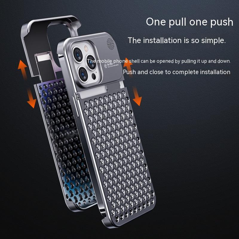 Aluminum Alloy Phone Case For 14 13 Pro Max Plus Hollow Heat Dissipation Anti-fall Full Body Shockproof Phone Cove